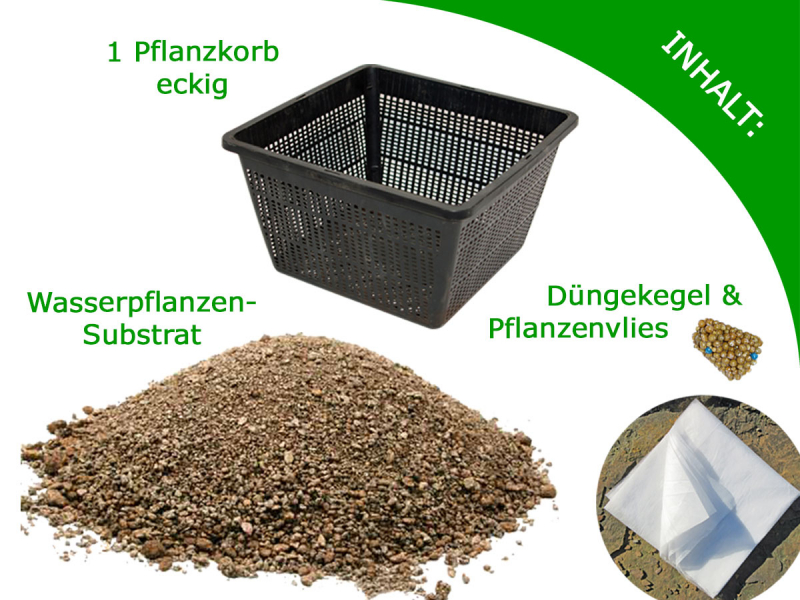 H2O Einpflanz-Set, Inhalt: Korb,Wasserpflanzenzubstrat, Dünger, Pflanzenvlies